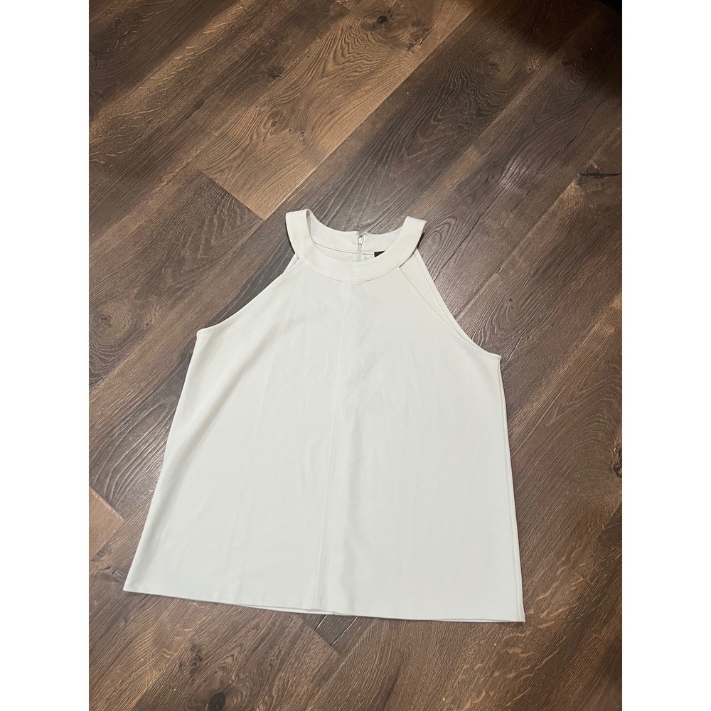 Ann Taylor Factory Womens Halter Neck Blouse Off White Sleeveless Top Large